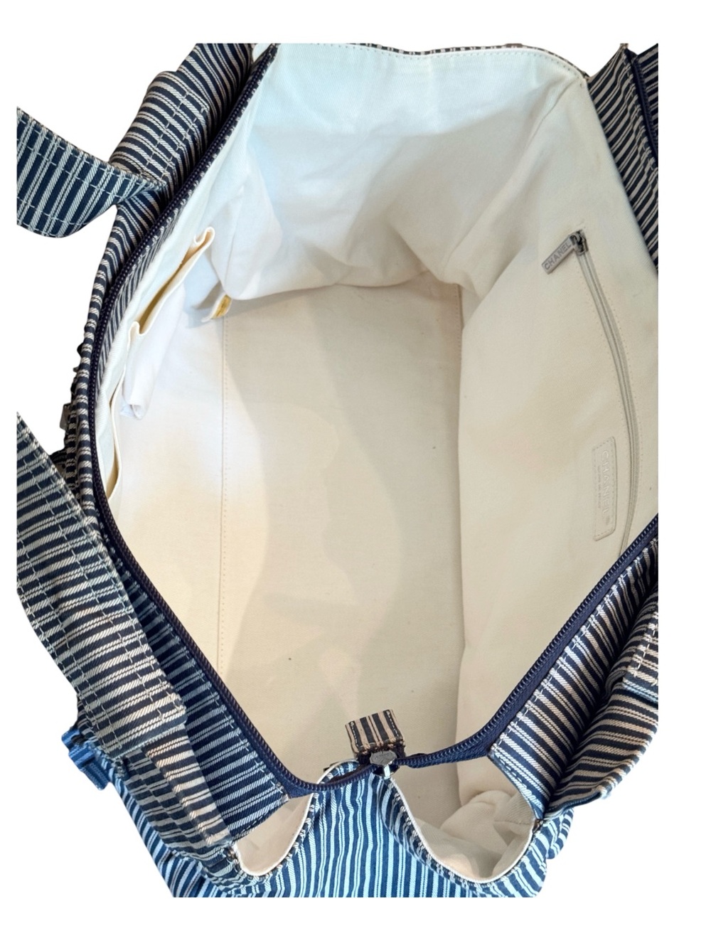 Chanel Striped Chambray Blue & Beige Canvas Tote - Picture 8 of 9